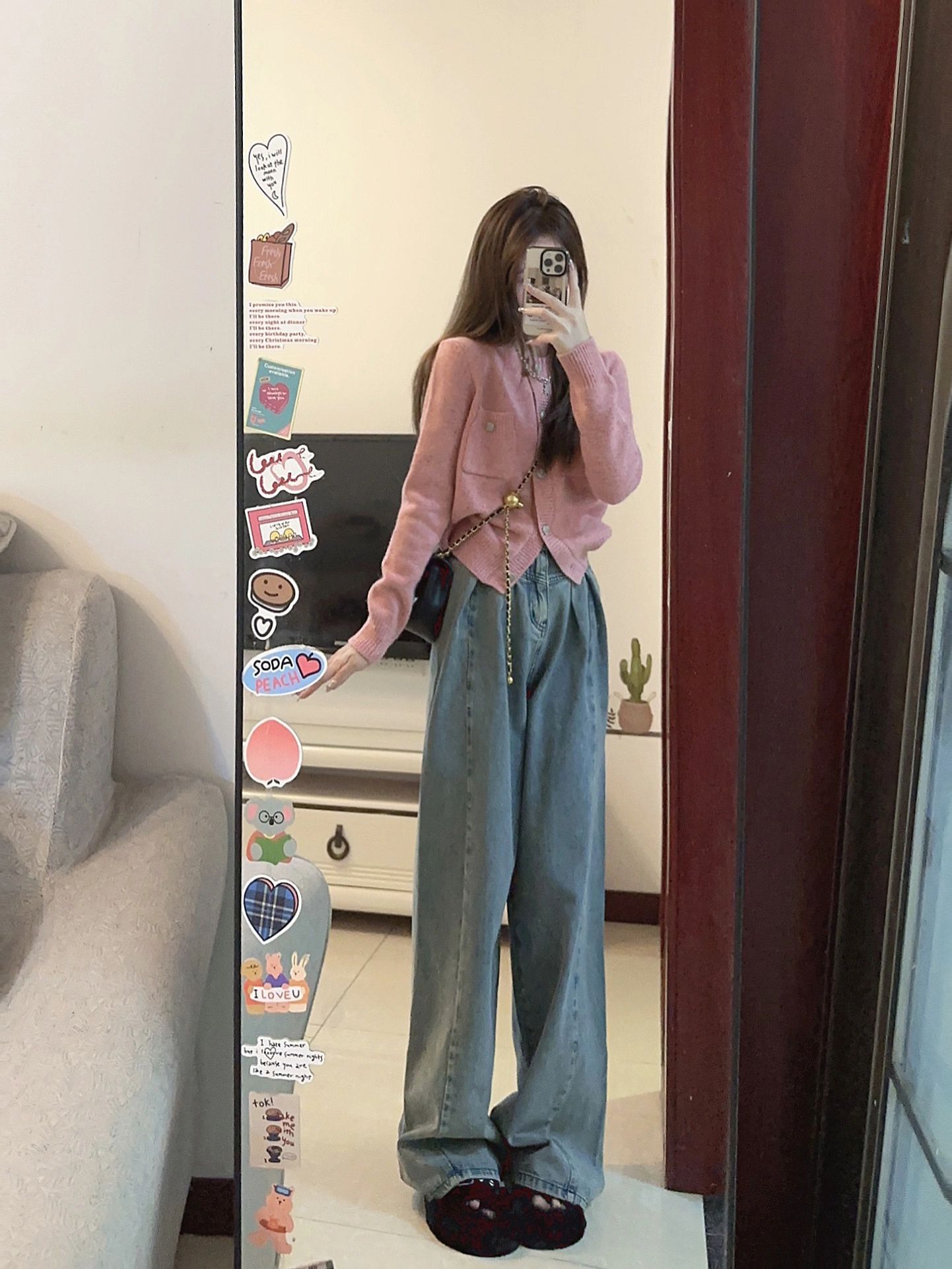 秋季茶系穿搭一整套小个子微胖显瘦软糯毛衣休闲牛仔裤两件套装女 - 图3