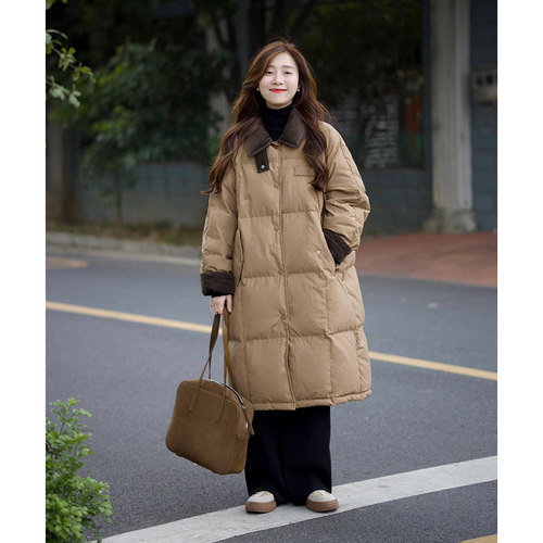 洋气咖色小香风羽绒棉服女冬季小个子高级感面包服加厚保暖外套潮 - 图0