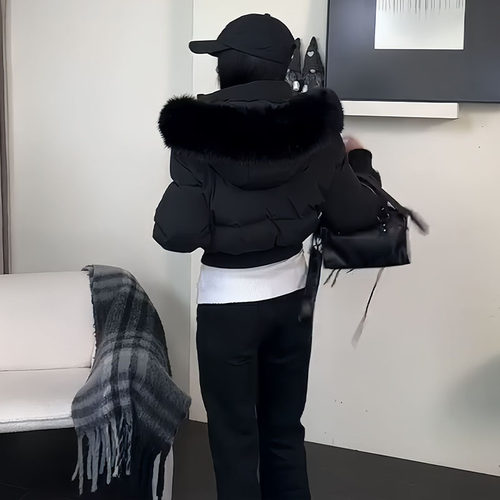 今年流行爆款毛领连帽白鸭绒收腰加厚短款羽绒服女冬季小棉袄外套 - 图2