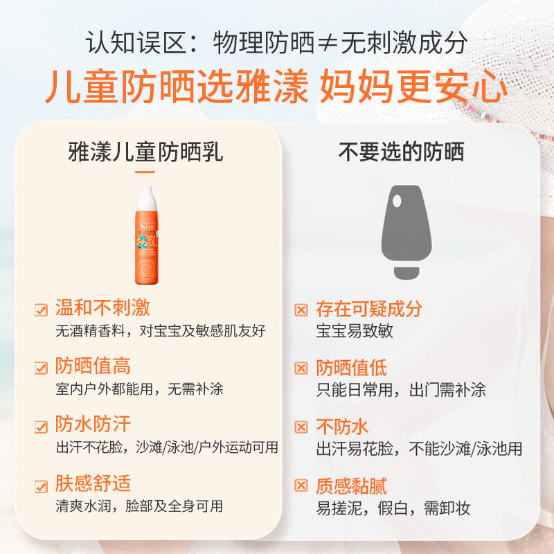 雅漾儿童清爽高倍防护spf50+清爽乳 Avene雅漾海外防晒霜