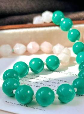 新中式复古高品质天然切面粉晶仿真绿松石项链毛衣链