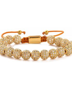 皇冠8mm微镶锆石金色钻球铜珠编织手编绳可伸缩手链串珠