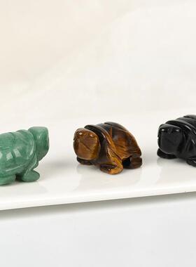 水晶1.5寸乌龟半宝石粉晶雕刻件跨境玉石工艺品办公桌面玉石摆件