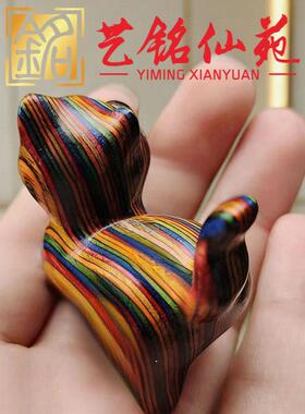 彩虹木歪头有眼猫艺铭仙苑黑檀创意猫咪小摆件简约家居桌面装饰品