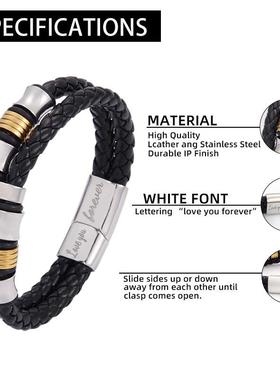 跨境男士牛皮手镯编织圆皮绳穿珠双层手链男士个性磁吸扣手环