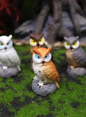 仿真猫头鹰摆件跨境外贸树脂工艺品花园苔藓微景观小鸟装饰品动物
