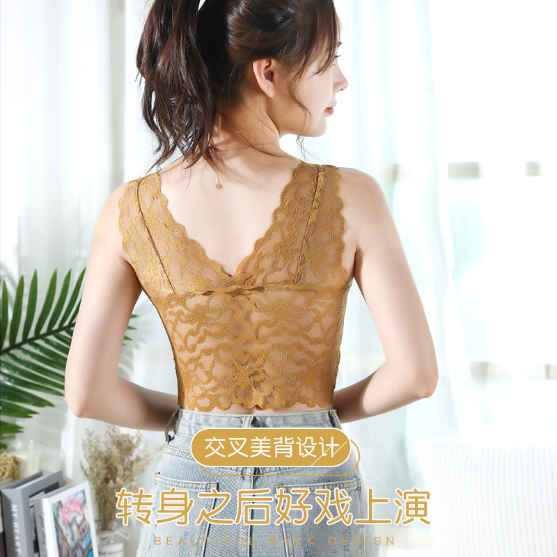 雅丽彩旗舰店无钢圈内衣女性感蕾丝文胸聚拢小胸网红美背裹胸抹胸内搭打底背心0
