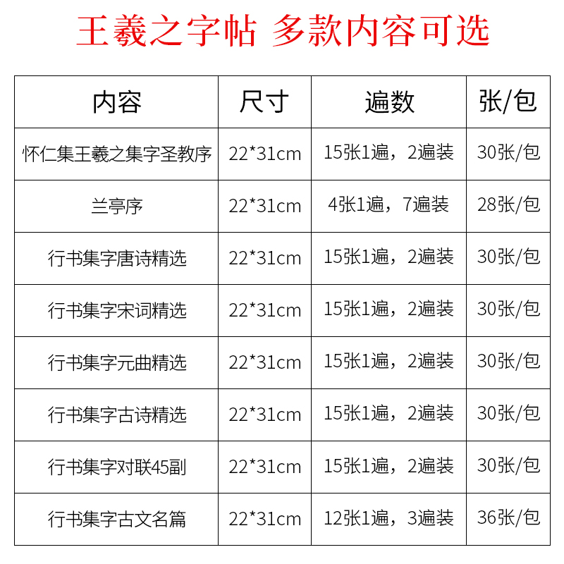 王羲之兰亭序圣教序行书集字171首唐诗宋词初学者成人行楷毛笔软笔书法入门临摹描红宣纸字帖练字套装-图1