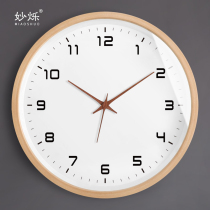 Nordic timepiece solid wood hanging bell living room mute minimalist clock home modern fashion personality creative day style hanging wall