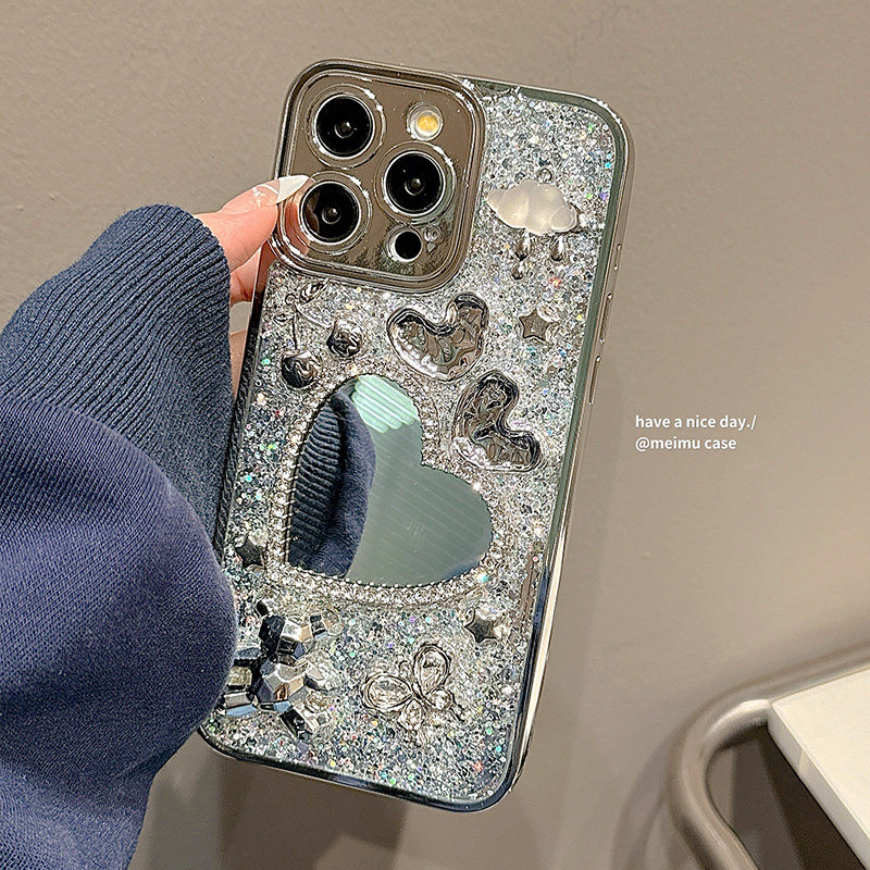 奢华小熊爱心闪钻镜面适用iPhone17promax手机壳苹果15新款17pro气质15pm电镀滴胶13高级感14女12全包手机套,淘宝优惠券,粉丝福利购,淘宝优惠卷