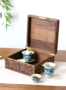 收藏茶砖木盒北美黑胡桃茶饼盒月饼礼盒实木雕龙浮雕收纳盒首饰盒