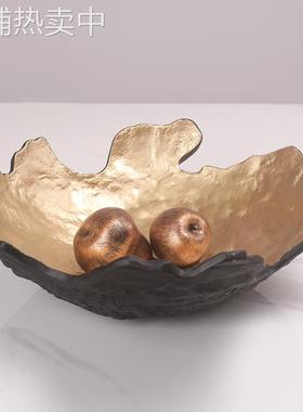 新中式侘寂托盘样板间金色果盘玄关钥匙收纳圆盘简约软装饰品摆件