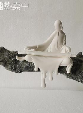 现代中式禅意树脂太湖石摆件软装样板房售楼部人物家居装饰品配搭
