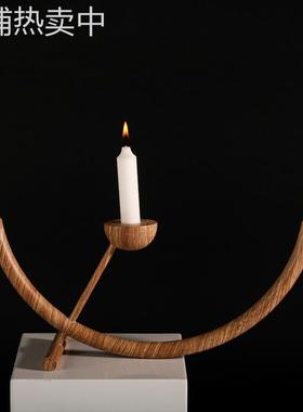 北欧轻奢几何半圆金属烛台仿木纹摆件样板间餐桌售楼处民宿装饰品