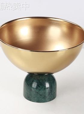 高脚茶点盘新中式轻奢托盘零食水果盘样板间展厅大理石装饰品摆件