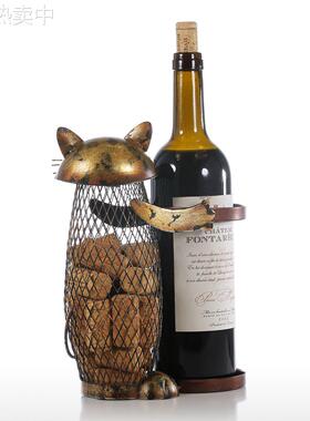 现货网状猫红酒架钱罐装饰工艺品 创意家居摆件 铁艺葡萄酒架