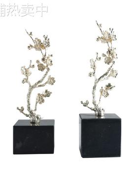 现代新中式铁艺金属大理石会所售楼处玄关别墅桌面景观摆件轻奢