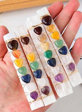 跨境天然水晶原石七色爱心石膏棒桃心绕线能量棒矿石标本摆件