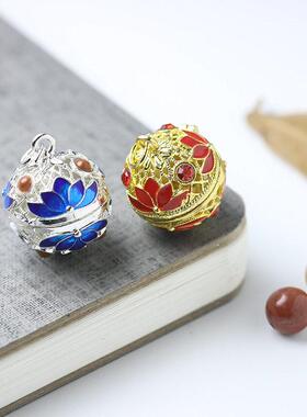 滴油镂空景泰蓝莲花宫铃发光球灯可打开香囊球吊坠古玩文艺配件