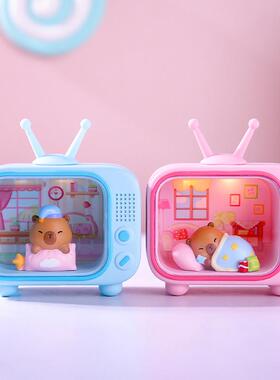 憨态豚豚仔的活力日常盲盒卡皮巴拉发光发亮卧室小夜灯厂家直销