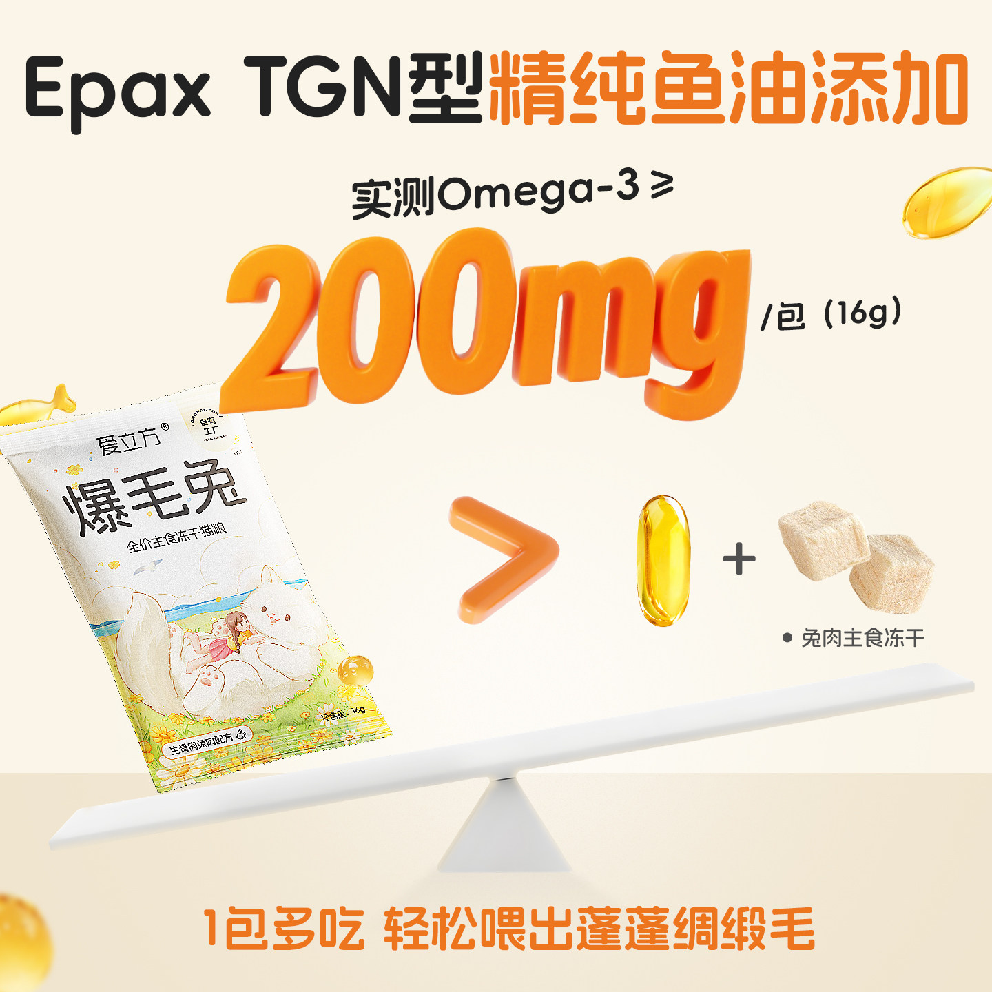 【30天实证美毛】爱立方爆毛兔主食冻干鱼籽鱼油健美鸭低脂独立包,淘宝优惠券,粉丝福利购,淘宝优惠卷