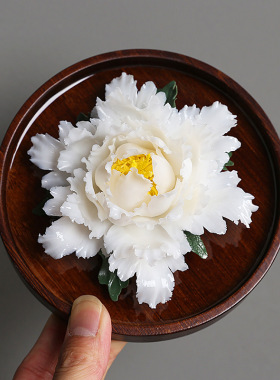 创意手工仿真花陶瓷摆件工艺品牡丹节日礼品家居室内客厅软装饰品