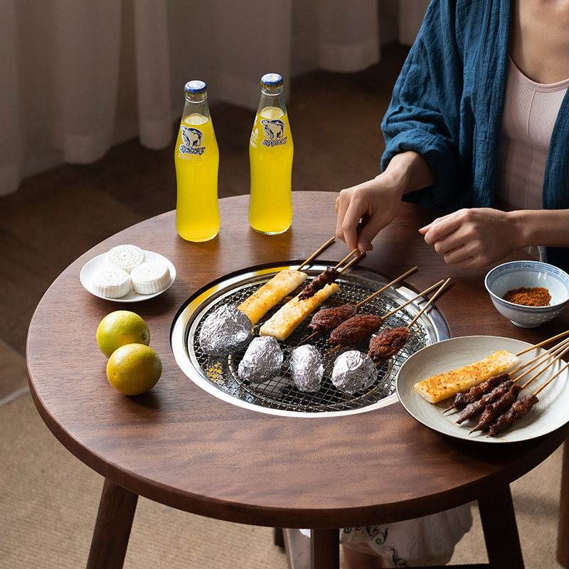 有清堂实木围炉煮茶茶桌新中式小茶桌火锅桌圆形茶几庭院烤火炉,淘宝优惠券,粉丝福利购,淘宝优惠卷