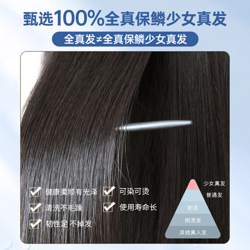 瑞家假发女短发夏真发全真人发适合圆脸发型自然仿真波波头全头套 - 图2