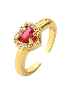 跨境货源外贸新品情人节礼物铜镀真金微镶锆石爱心开口戒指