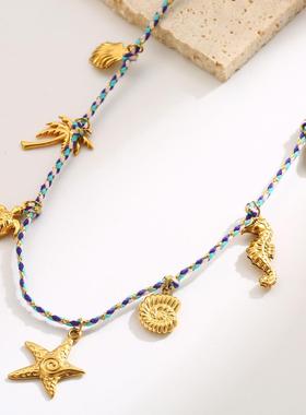 欧美潮流嘻哈风彩色项链女简约星星海螺爱心樱桃贝壳吊坠项饰配饰