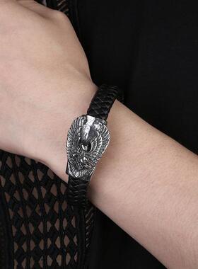 跨境亚马逊新品欧美朋克龙头霸气手链不锈钢翅膀男士精品手环