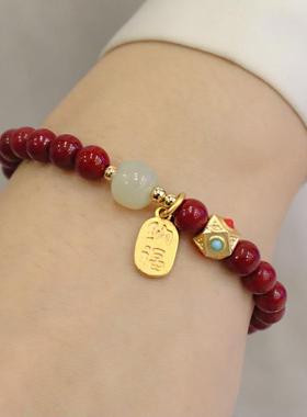 小红书同款朱砂红串珠弹力手链小众设计学生手串闺蜜生日礼物