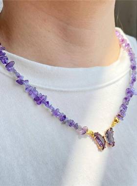 亚马逊跨境热卖石头碎石珠子项链女简约百搭蝴蝶宝石毛衣项饰