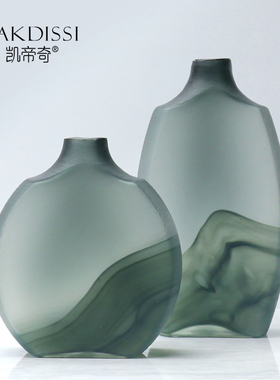 现代新中式小口灰色水墨玻璃插干花花瓶玄关边柜装饰摆件创意花器