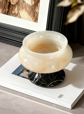 现代简约天然玉石花瓶摆件客厅插花饰品高级感轻奢家居饰品小花器