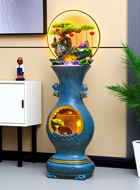新中式花瓶流水摆件电视柜旁落地招财纳福风水轮轻奢高级感装饰物