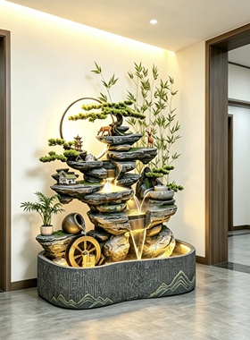 别墅民宿阳台风水装饰物中式古法鱼缸水循环摆件加湿器水幕墙屏风