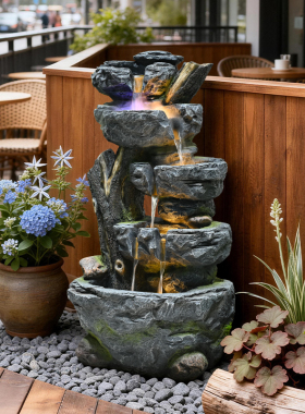 高山流水摆件循环水景别墅庭院入户门风水装饰物花园小院露台造景