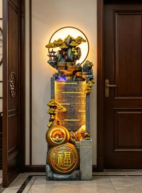 现代轻奢客厅入户门电视柜旁装饰物高山流水循环水加湿器风水摆件