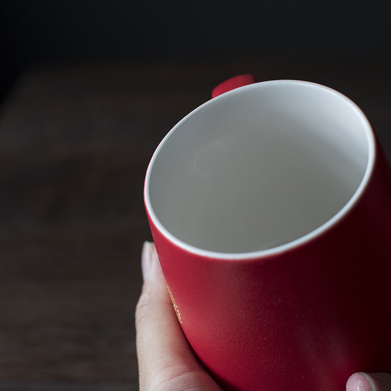 新婚陪嫁用品创意牙缸红色情侣陶瓷漱口杯一对结婚洗漱杯牙刷杯