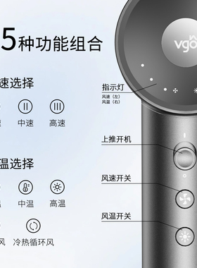 VGO高速吹风机家用大风负离子护发莜麦全桔星级酒店同款电吹风筒