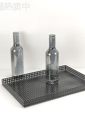 现代简约欧式北欧黑色金属网格托盘摆件样板房售楼处软装饰品摆设