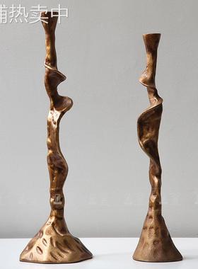 轻奢简约侘寂风铝铸造复古烛台家居装饰客厅玄关餐桌茶几软装饰品