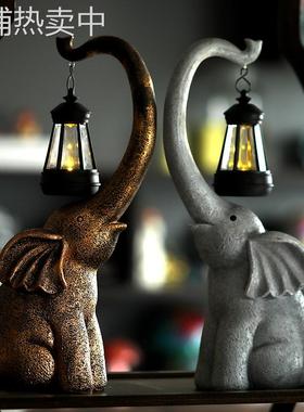 跨境太阳能大象提灯树脂工艺品雕像个性动物庭院花园家居装饰摆件