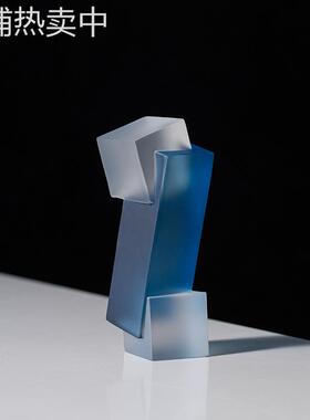左顾现代轻奢透明树脂蓝色亚克力摆件展厅样板间玄关装饰品摆件