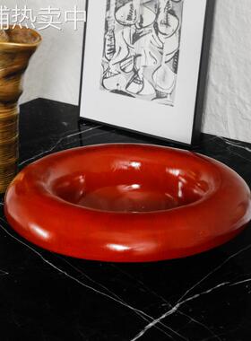 意式创意简约中古果盘枣红水果盘原型样板房客厅茶几装饰品摆件