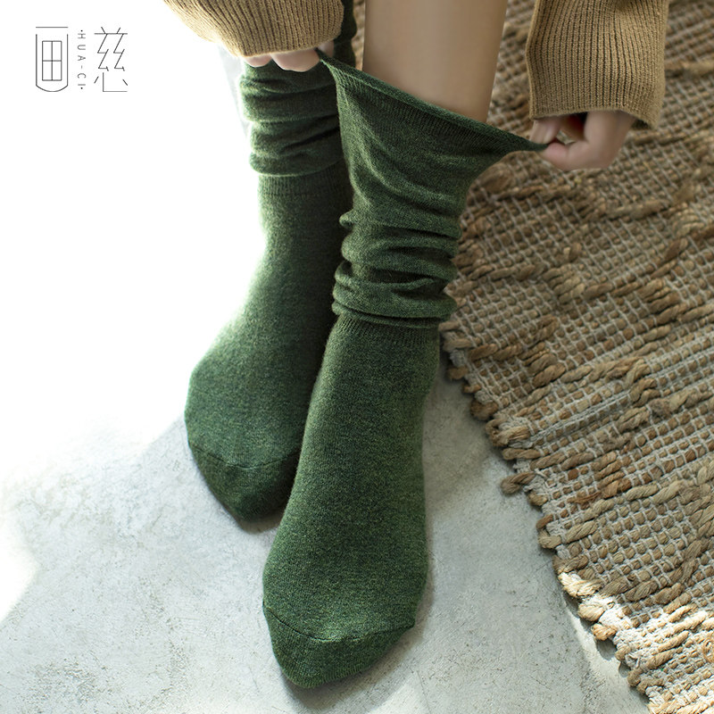 春秋日系牛油果绿羊毛韩版冬堆堆袜 画慈短袜/打底袜/丝袜/美腿袜