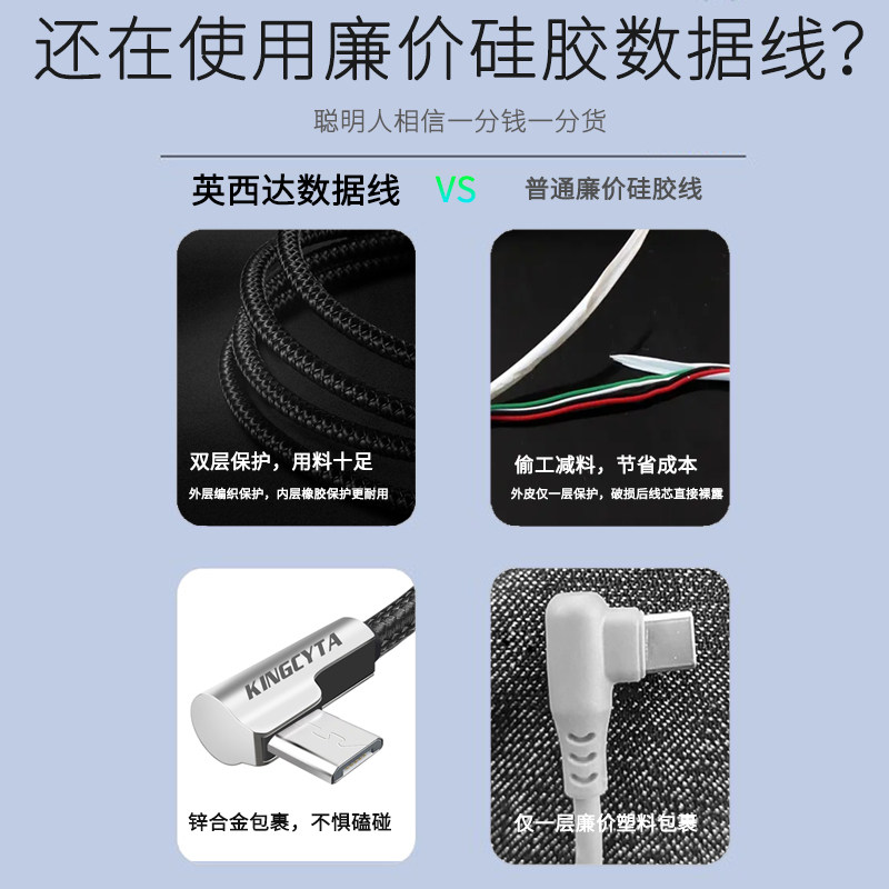 英西达 适用洛斐无线蓝牙键盘数据线金属合金弯头编织线lofree星巴克机械键盘充电线2米EH112S安卓快充连电脑
