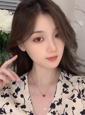 钛钢女双面爱心锁骨链项链