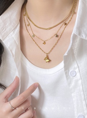 「昭和蝴蝶」叠戴三层项链！